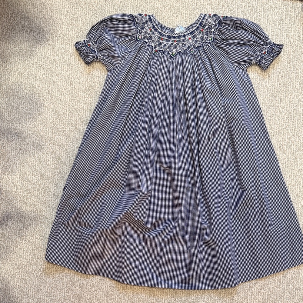 Smocked Navy gingham Dress